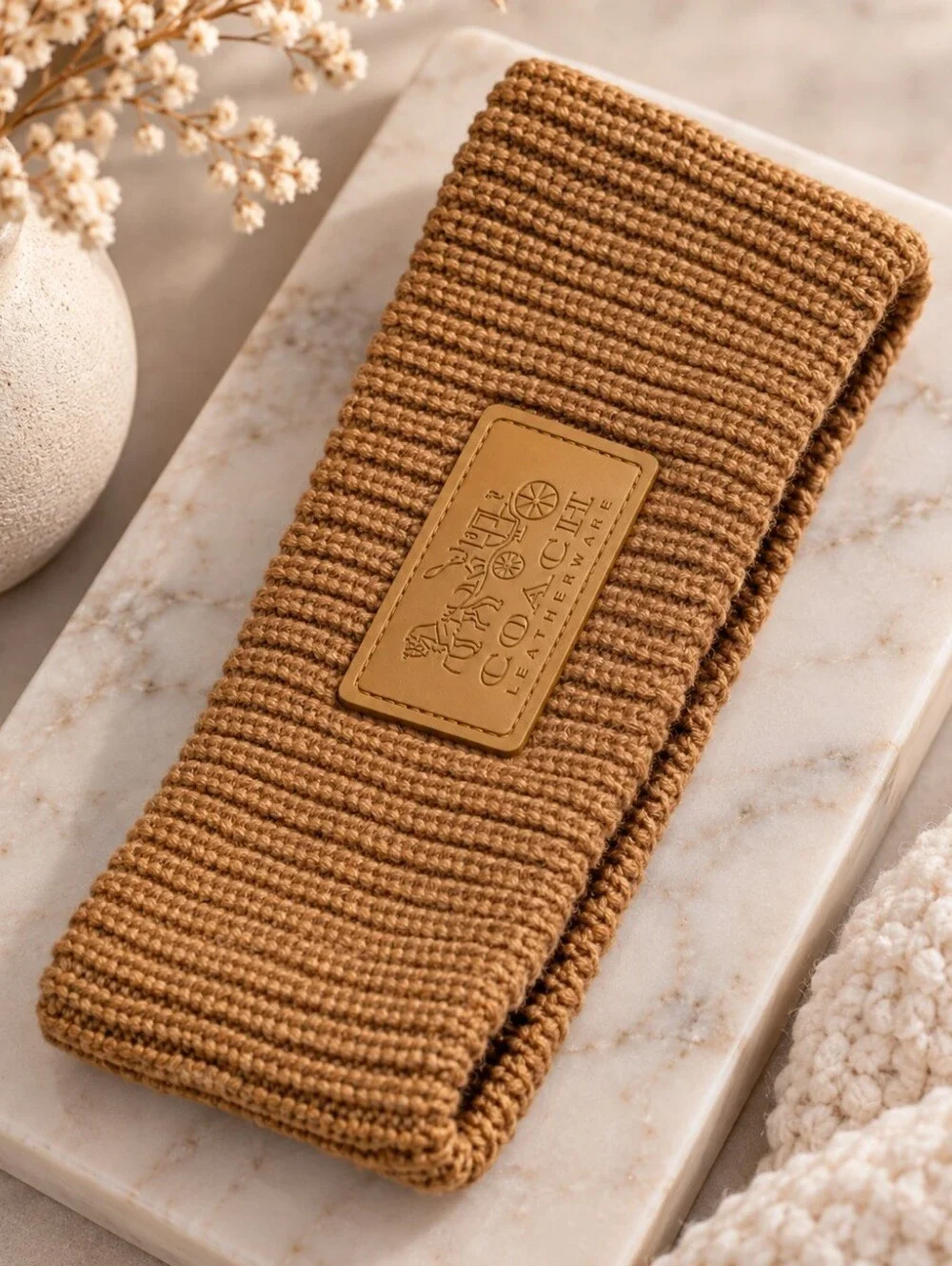 Coach Knit Headband with Leather Logo Patch